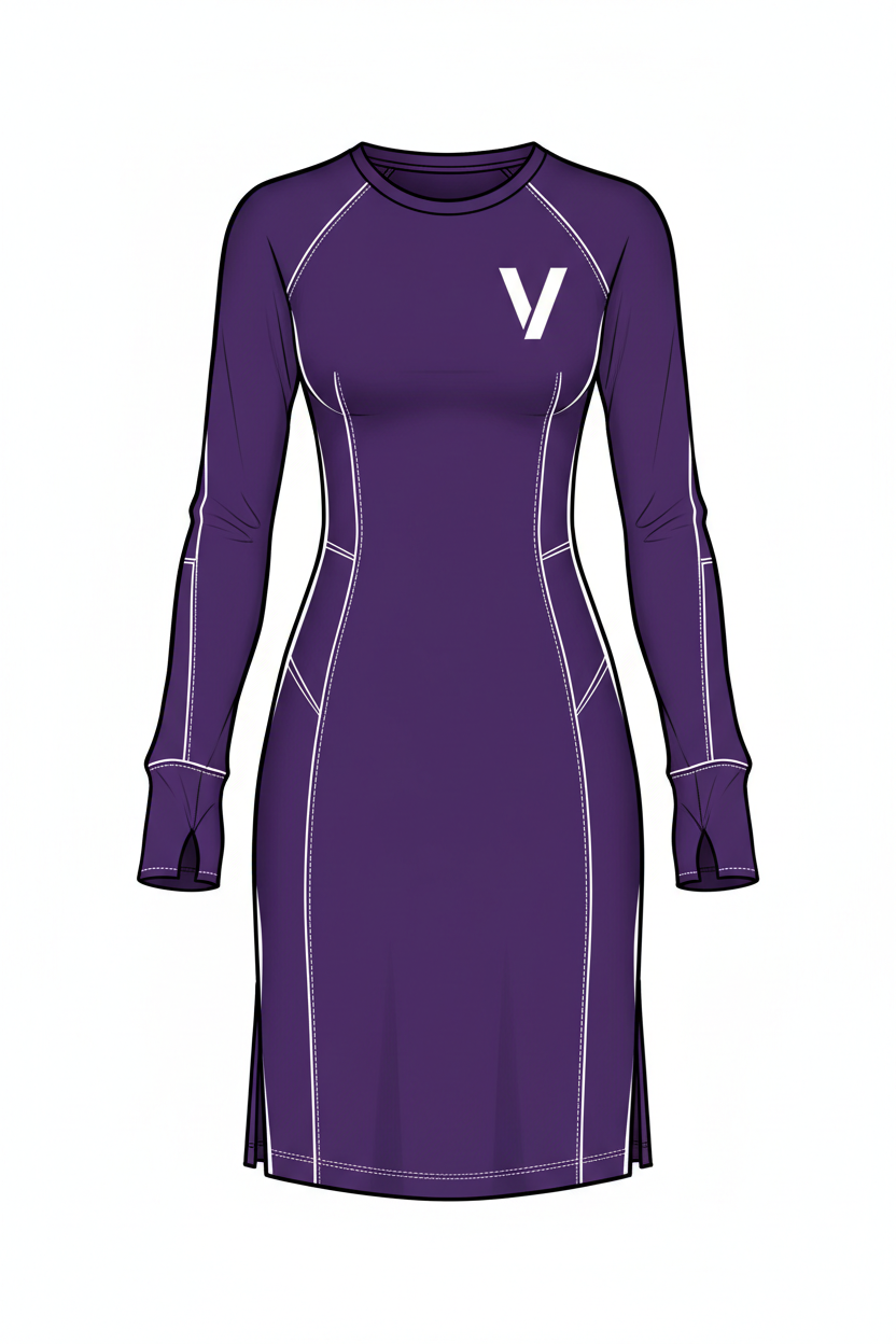 Vynx Fitted Tunic Top — purple with white V logo