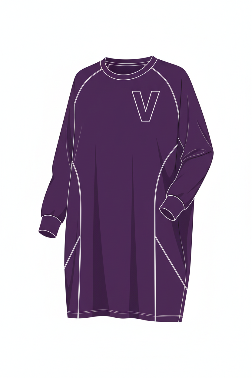 Vynx Baggy Tunic Top — purple with white V logo